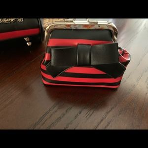 Sourpuss Rockabilly Black Red Stripe Kiss Lock Coin Purse